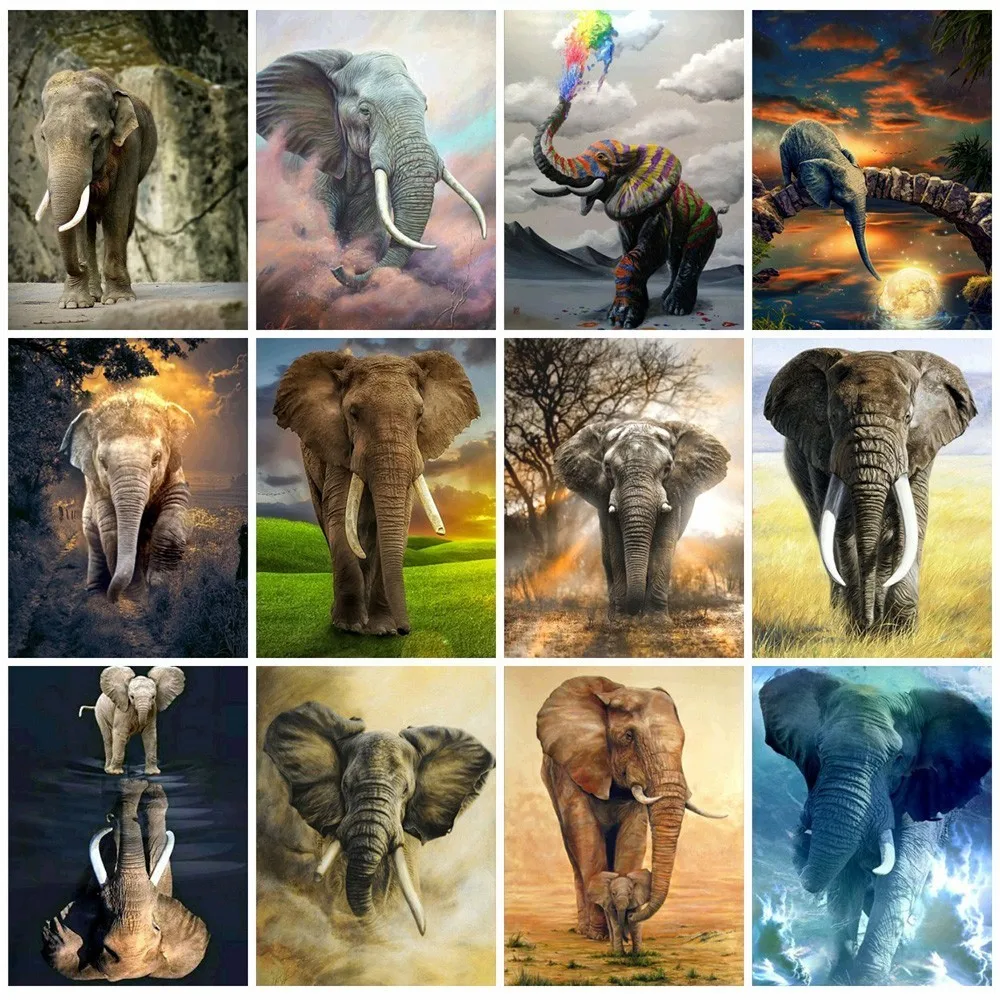 

Diamond Painting Elephant Full Square Diamond Embroidery Animal Picture Mosaic Rhinestone Living Room Home Decoration
