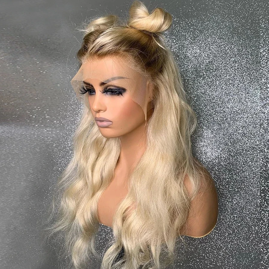 

Ombre Blonde Human Hair Wigs For Women 4T613 Brazilian Remy Body Wave 613 Lace Front Wig 150% Transparent Lace Wigs Pre Plucked