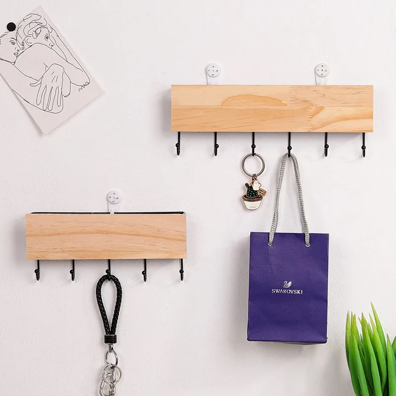

Modern Simple Iron Wooden Hook Storage Rack Wall Shelf Key Holders Clothing Rack Home Sundries Accessories Organizers Storage