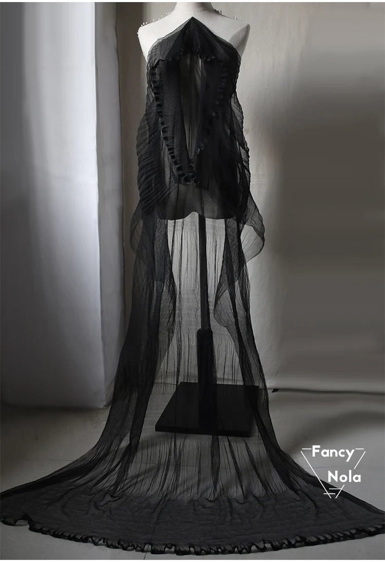 Черный/белый цвет из плиссированной газовой ткани 150 см Ширина нерегулярные