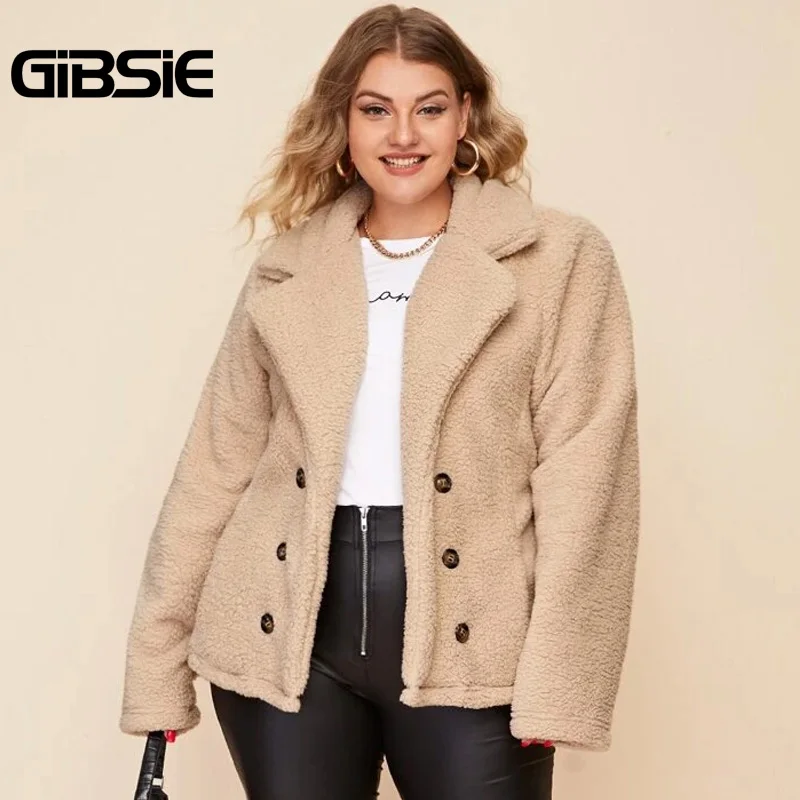 GIBSIE размера плюс пальто из искусственной овечьей шерсти для женщин осень зима