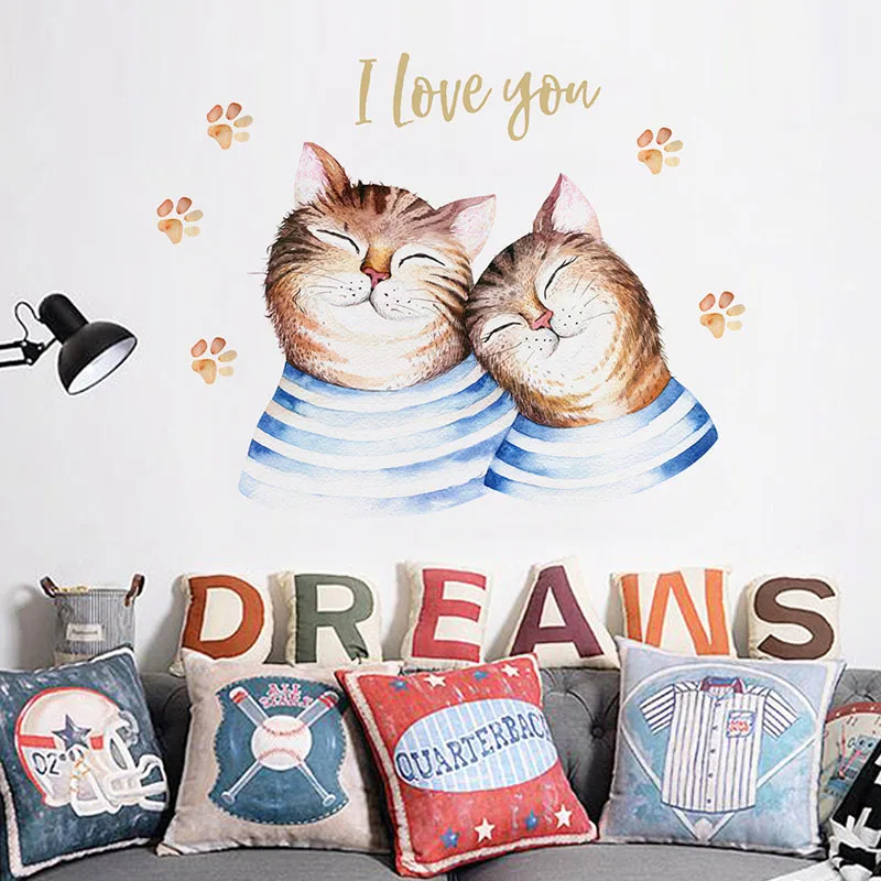 Милая девушка любовь Кошка Декор стены стикеры Catoon наклейки для украшения