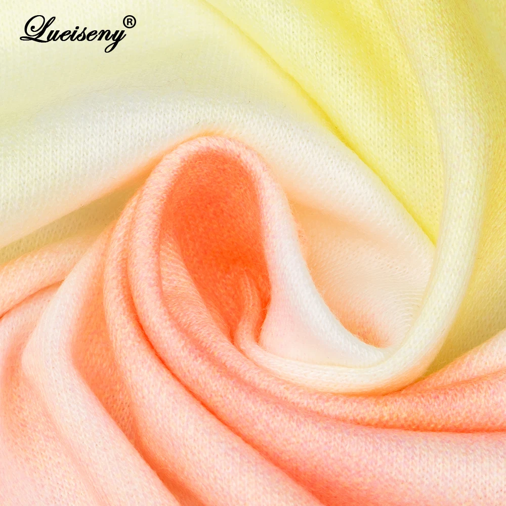 LUEISENY Women Sweetshirts Oversized Autumn Hoodies Tie Dye Gradient Color Drop Shoulder Pullover Fashion Homewear Plus Size