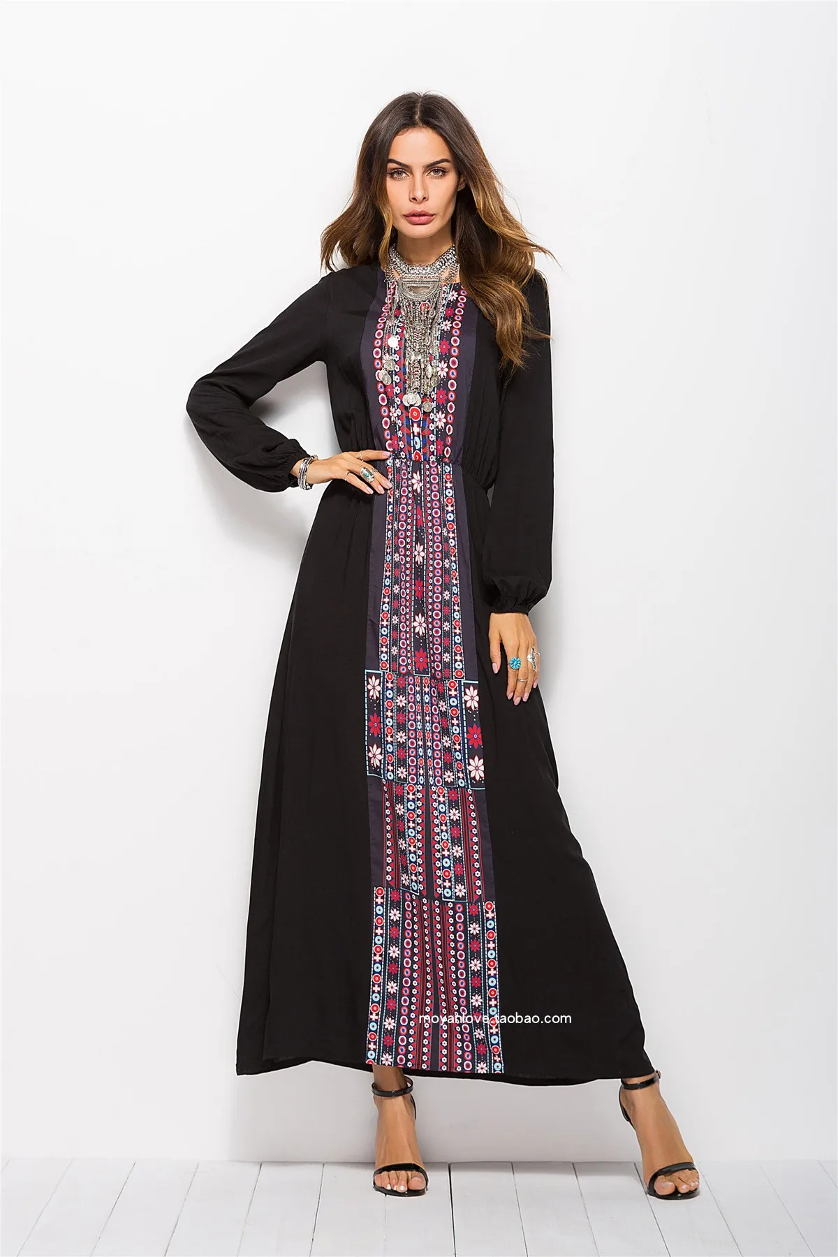 

Индийская Пакистанская одежда, богемное платье с длинным рукавом, богемное платье с высокой талией в винтажном этническом стиле, длинное же...