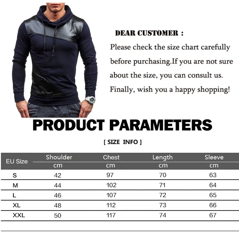 

Men's Hooded Sweatshirt Spring Leather Patchwork Lapel Sweatshirt Personality Slimming Breathable Men New Pullover Sweatercoat