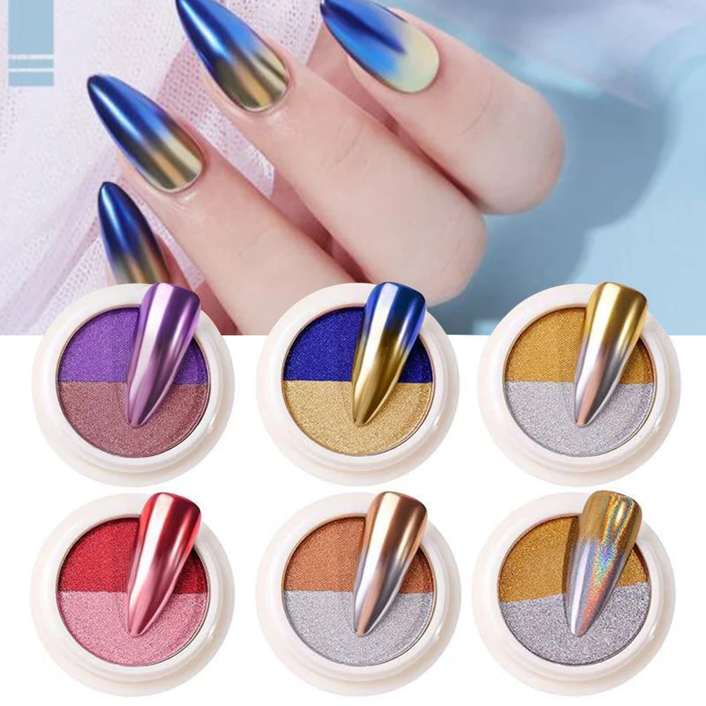 

Пудра для ногтей двухцветная хромированная с зеркальным эффектом, 6 шт.
