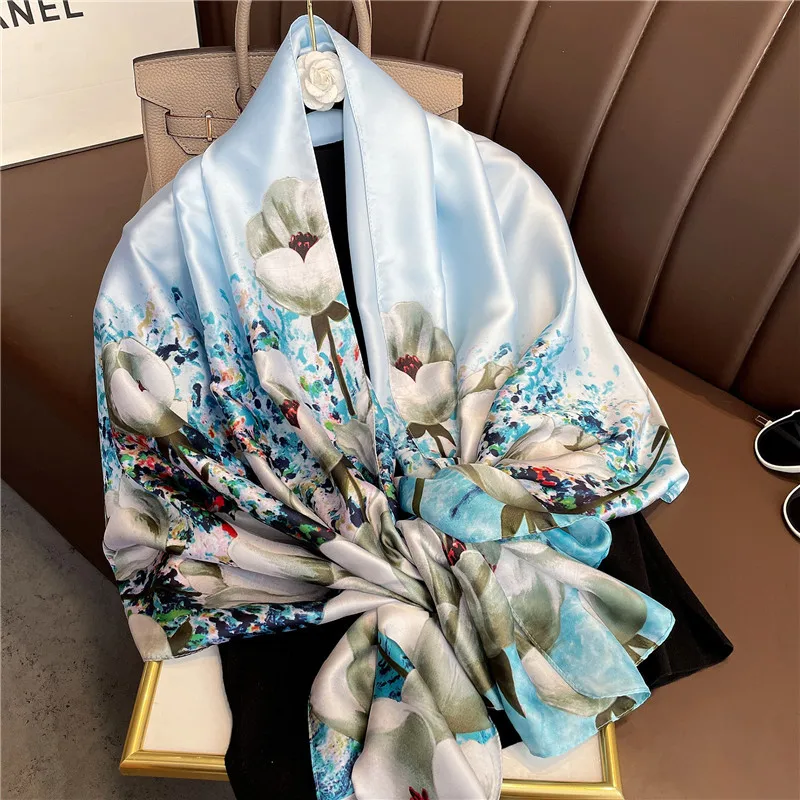 

180x90cm Silk Scarf For Women, Bandana Long, Wrap Shawl, Hijab, Silent, Beach Sarong, Fashionable, 2021Scarf Shawl Wholesale