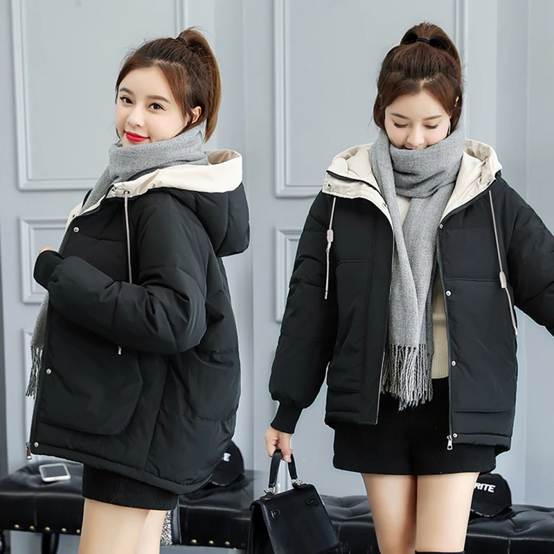 2021 New Student Winter Jacket Women Loose Coat Easy Small Down Cotton Green Blue Outwear | Женская одежда