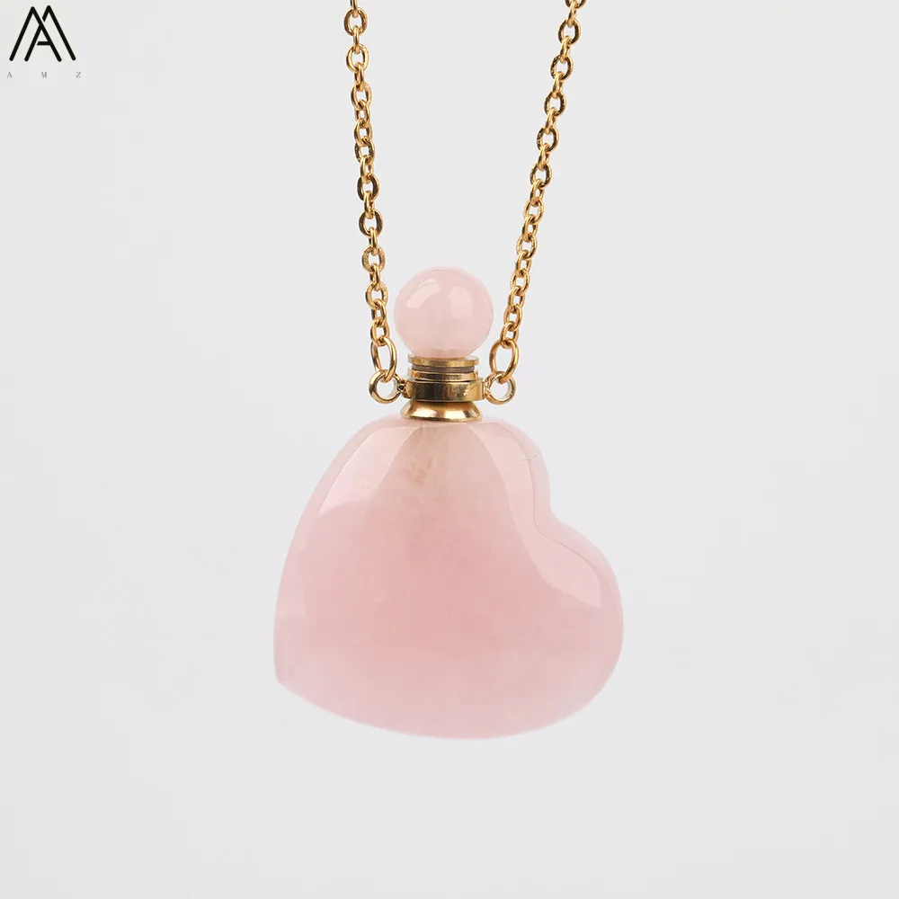 Естественная форма сердца розовая кварцевая подвеска в виде бутылочки парфюма