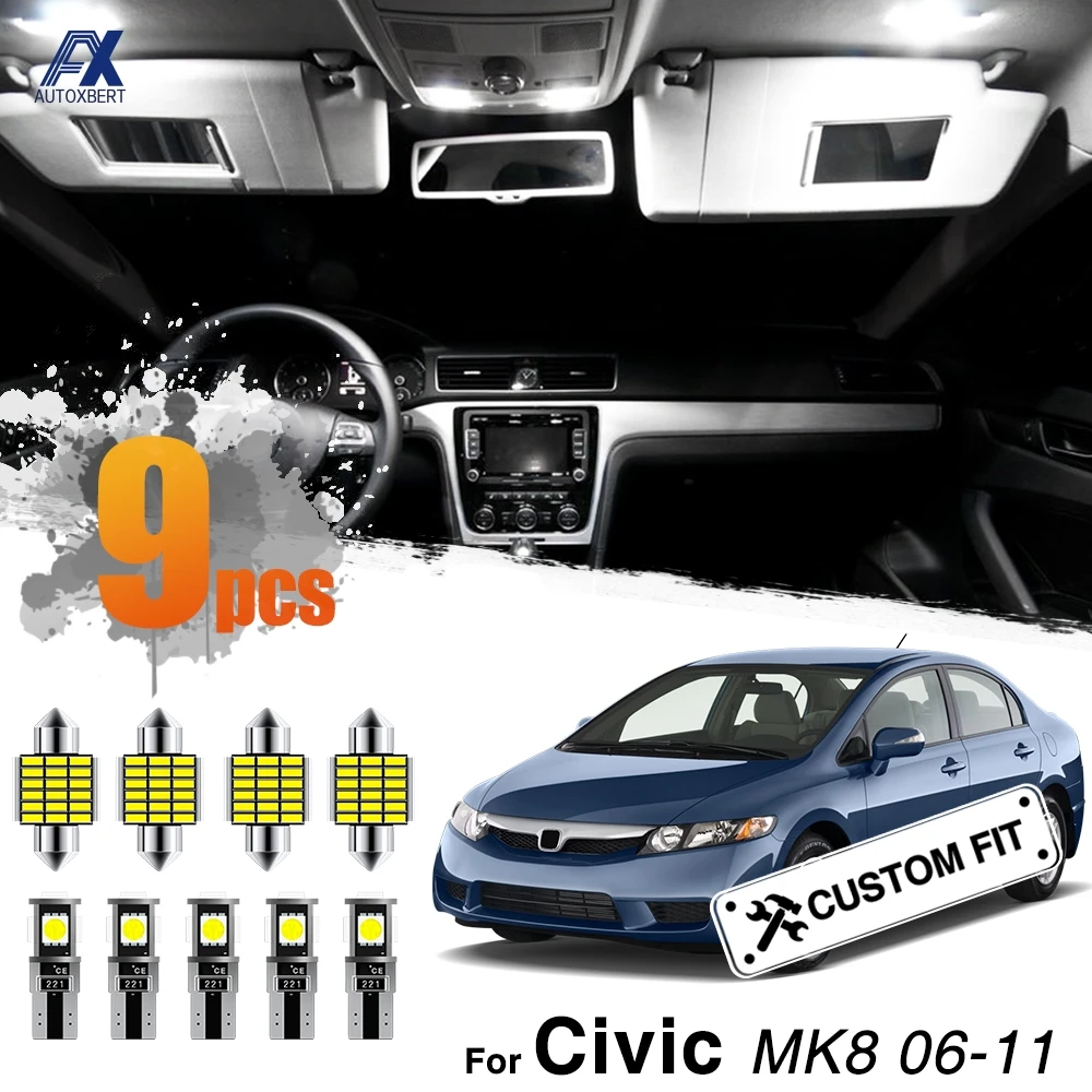 

Kit Map Dome Lights Door Number Plate Bulbs Package Super White 6000K 12V For Honda Civic 2006 - 2011 Interior Car LED