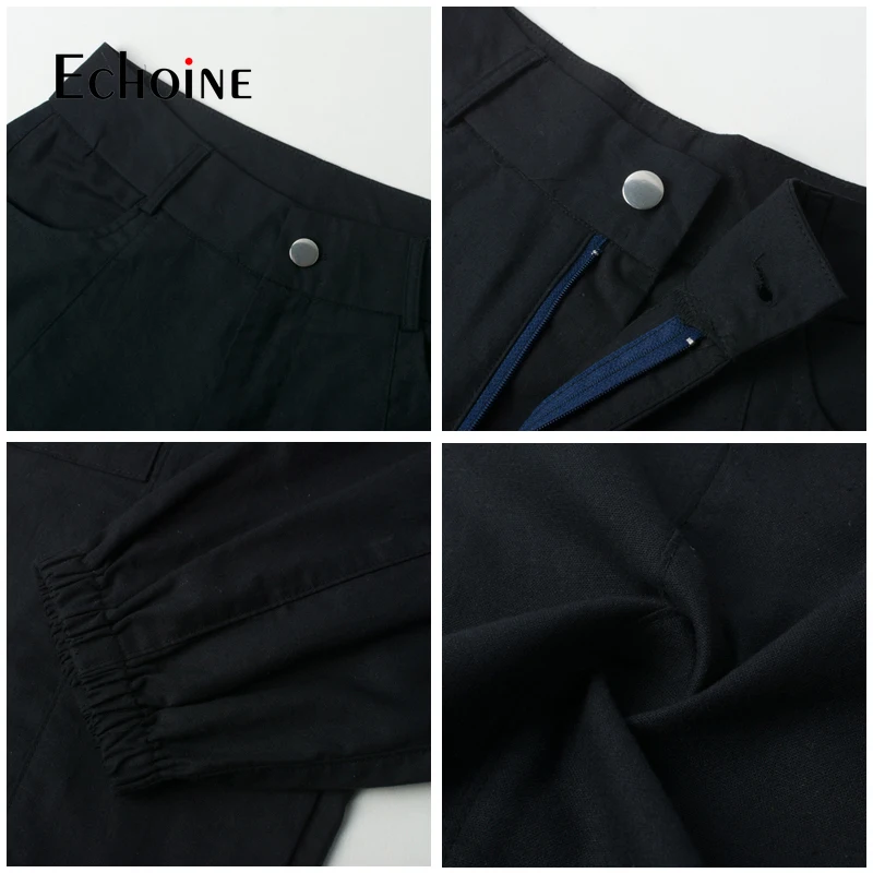 

Black High Waist Fashion Hip Hop Women's Pencil Pants 2019 New Women Pockets Patchwork Cargo overalls Loose Streetwear Trousers