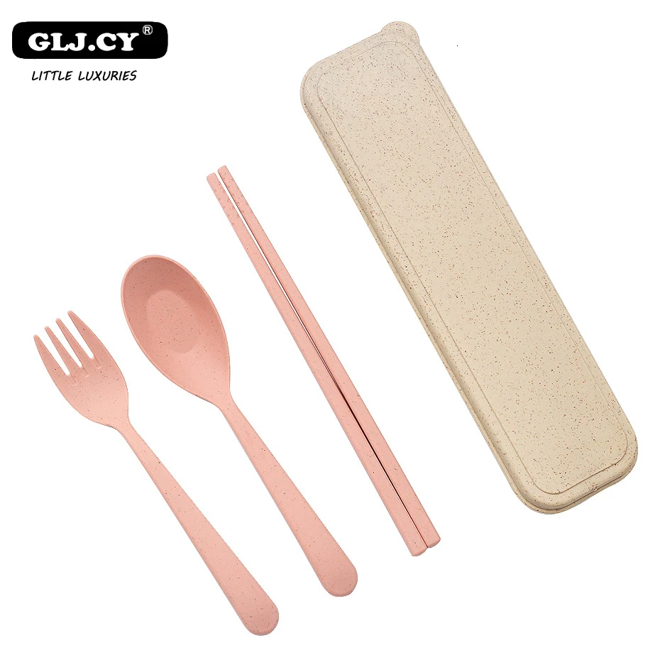 Портативная посуда из пшеничной соломы набор столовых приборов трех предметов