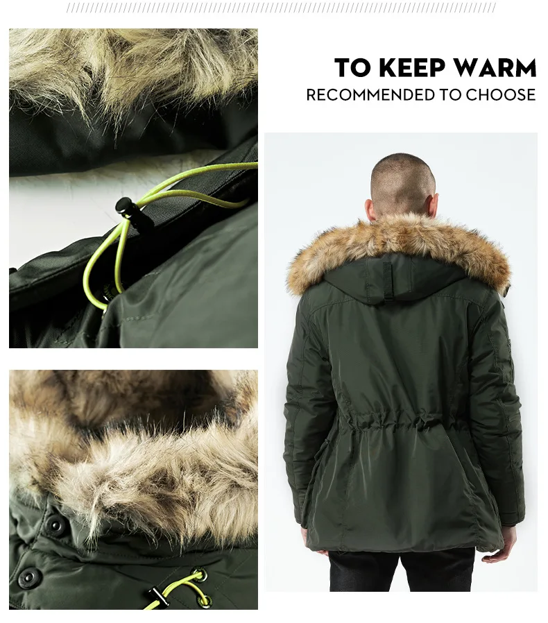 

Men's Winter Thicken Parka Jackets Windbreaker Cotton-Padded Parkas Men Military Windproof Hooded Jacket Coat with Fur Collar