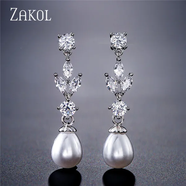 White Color ZAKOL Мода AAA кубический циркон Висячие серьги для женщин белый цвет листьев Свадебные украшения с фабрики FSEP4004 - Окраска металла: White Color