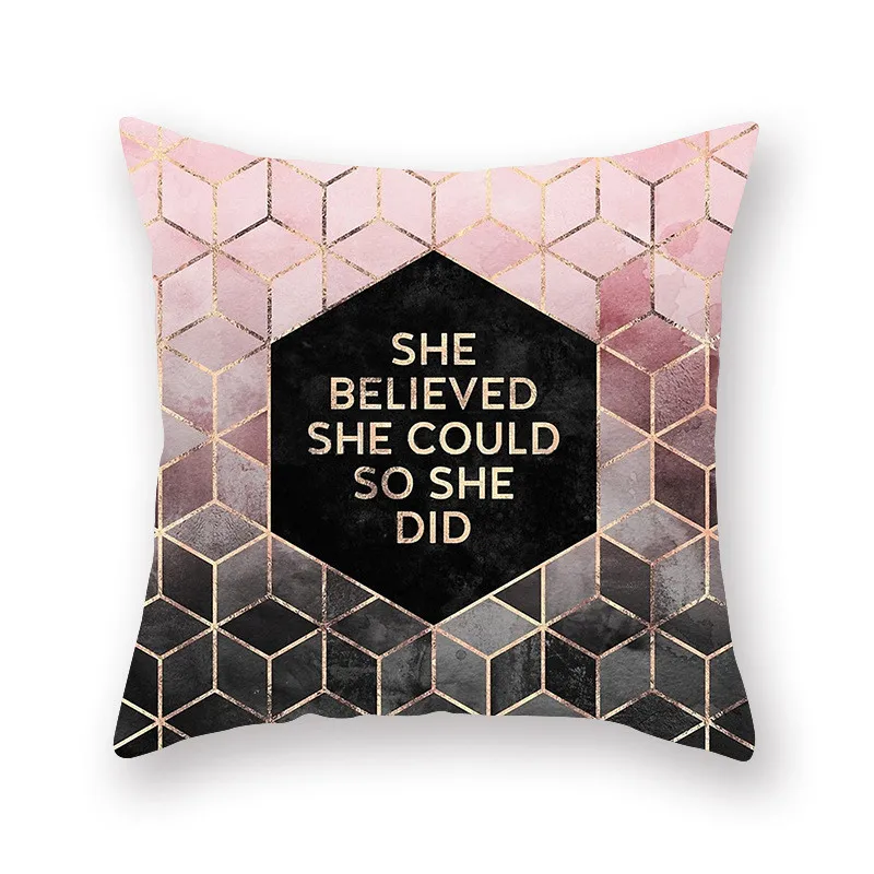 

Pink Pillow Cover 45x45cm Room English Alphabet For Home Goods 1pc Flower Pillowcase Polyester Decoration Accessories