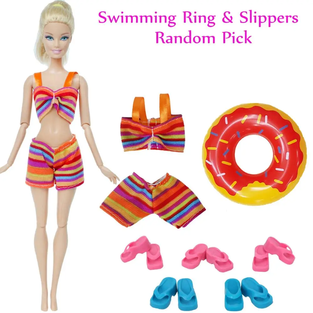 1 шт. купальник бикини + случайных плавательных колец 5x тапочек аксессуары для
