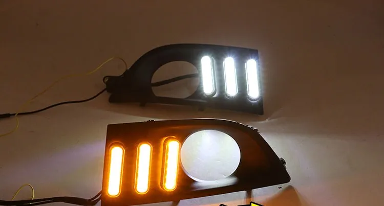 

eOsuns led drl daytime running light for Nissan Sylphy 2006-2008 with moving yellow turn signals and blue night running light