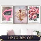 Настенная Картина на холсте розовая Роза девушка гид скандинавские плакаты и принты холст картины для гостиной салон спальни