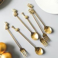 2020 new teaspoon animal fruit fork long handle coffee spoon stirring mixing spoon cute coffee spoon dessert spoon table decor