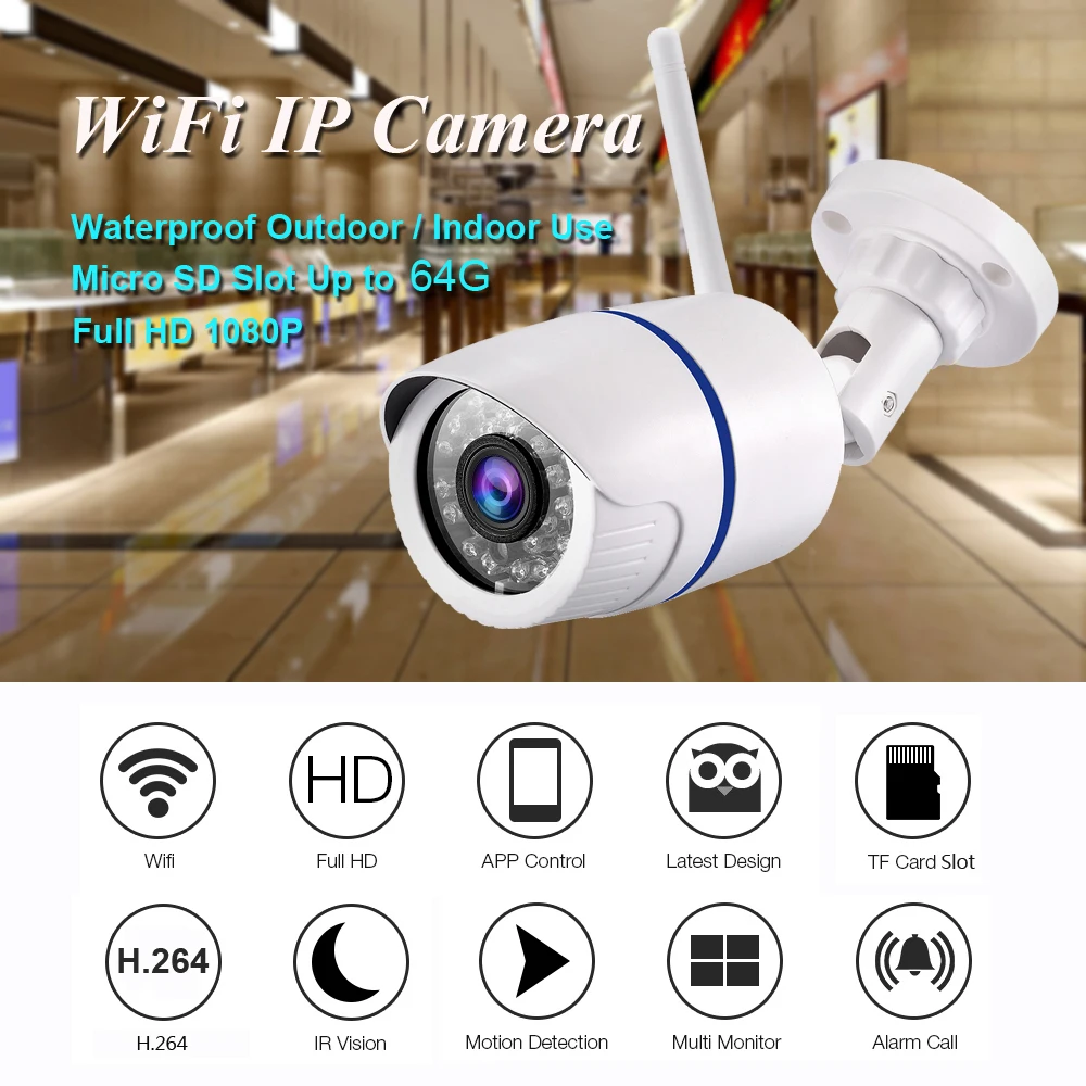 

WiFi Bullet IP Camera HD 1080P 720P Outdoor Wireless Surveillance Camera ONVIF P2P Motion Detection TF Card Slot CamHi App