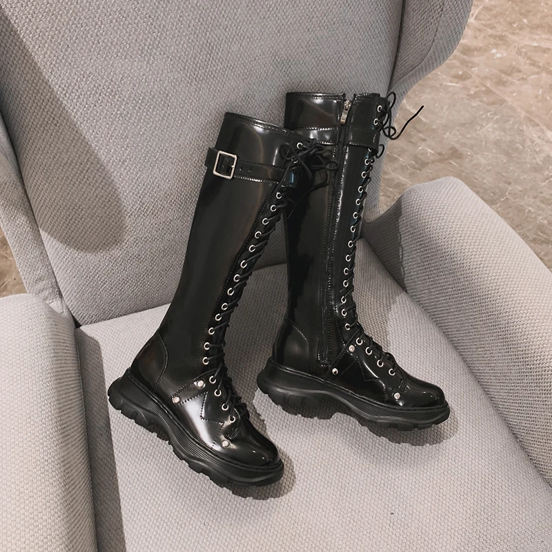 

4.5cm Heels Women Knee High Boots New Winter Warm Long Boots Party Shoes Woman Genuine Leather Female Riding Boots