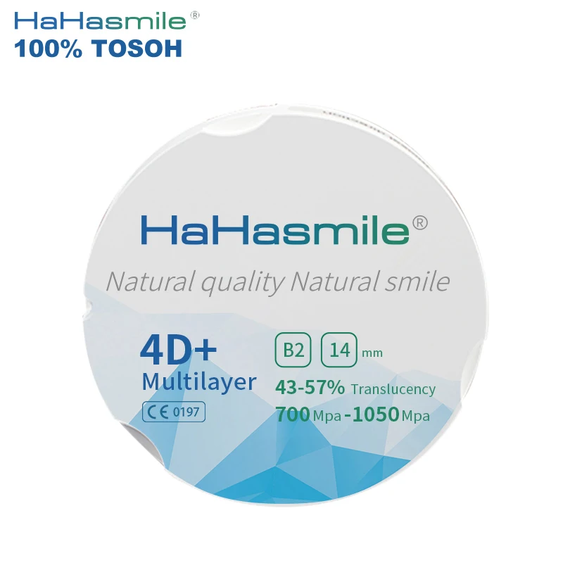 

Hahasmile 4D+ Multilayer Tooth Restoration Zirconia Block 95-B2 100% Tosoh Dental Laboratory Fixed Zirconia Restoration Material