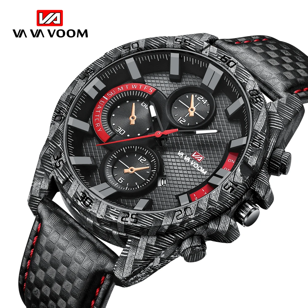 

VAVA VOOM Top Brand Watch Men Leather Business Date Clock Waterproof Luminous Watches Mens Luxury Sport Quartz Wrist Watch