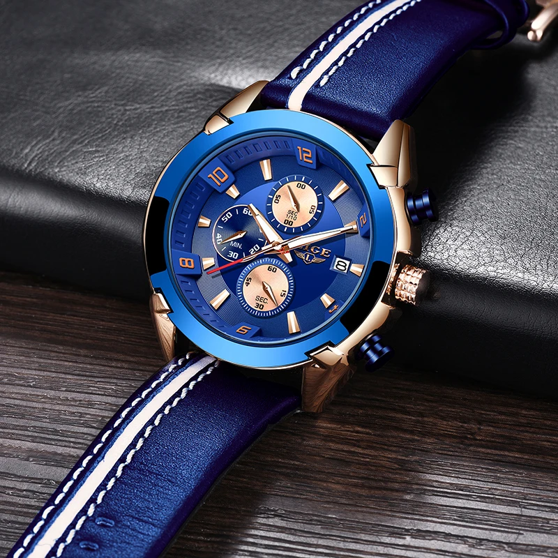 Часы наручные LIGE Мужские кварцевые брендовые Роскошные модные