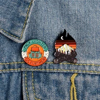 xedz new round letter badge personality bag book robot wood flame moon image metal enamel pins creative design shirt brooch