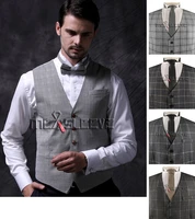 mens single breasted tailored grid viscose groomsmen vest only