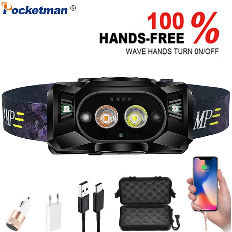 

Body Motion Sensor Headlamp Induction Headlight USB Rechargeable Head Front Light Waterproof Head Torch Camping Head Lamp