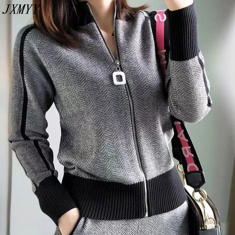 Спортивный костюм женский JXMYY трикотажный с высоким воротом на молнии |