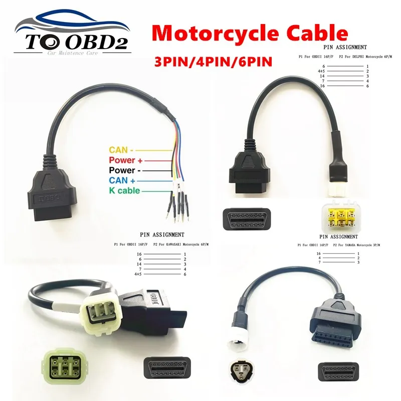 Разъем OBD2 для мотоцикла YAMAHA/KTM/SUZUKI/Kawasaki/HONDA/Delphi 3pin 4pin 6pin адаптер 3 4 6 PIN OBD 2