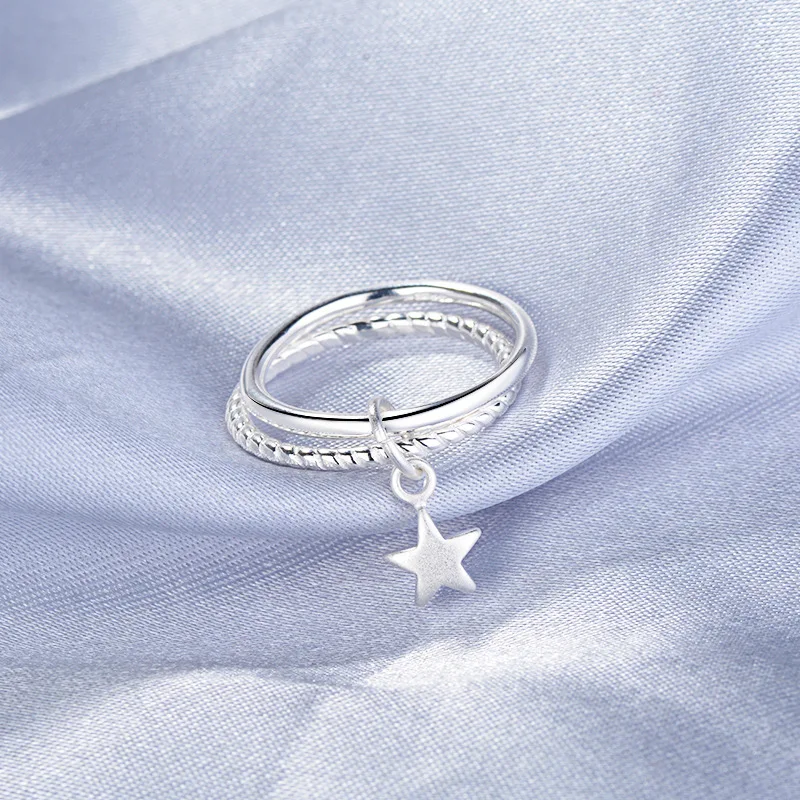 

Fashion Simple Silver Color Double Laye Star Rings for Cocktail Party Women's Rings Fine Jewelry Accessories Lover's Gifts