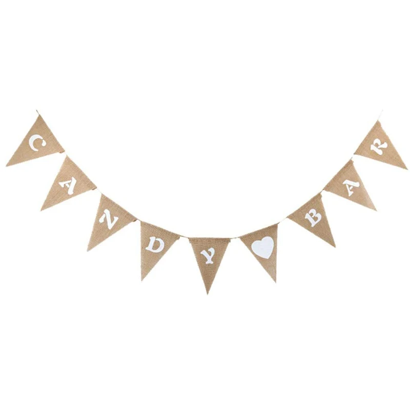 Candy Bar Burlap Triangle Hanging Banner Wedding Christmas DIY Party Decorations Garden Flag Garland Bunting Sign