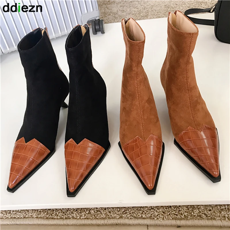 

Женские современные ботинки-носки, короткие женские ботильоны, женская обувь для женщин, зимняя черная обувь на тонком каблуке, резиновая о...