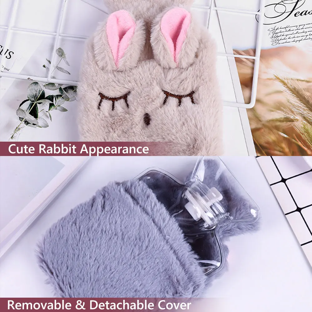 

Cute PVC Hot Water Bottle Bag with Knitted Soft Cozy Cover Stress Pain Relief Therapy Hot Water Bags Reusable Mini Hand Warmer