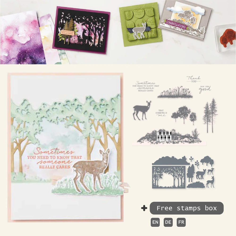 

Forest Deers Cutting Dies Clear Stamp DIY Scrapbooking Greeting Cards Album Diary Template Stencil Decor Cutting Dies Stamps