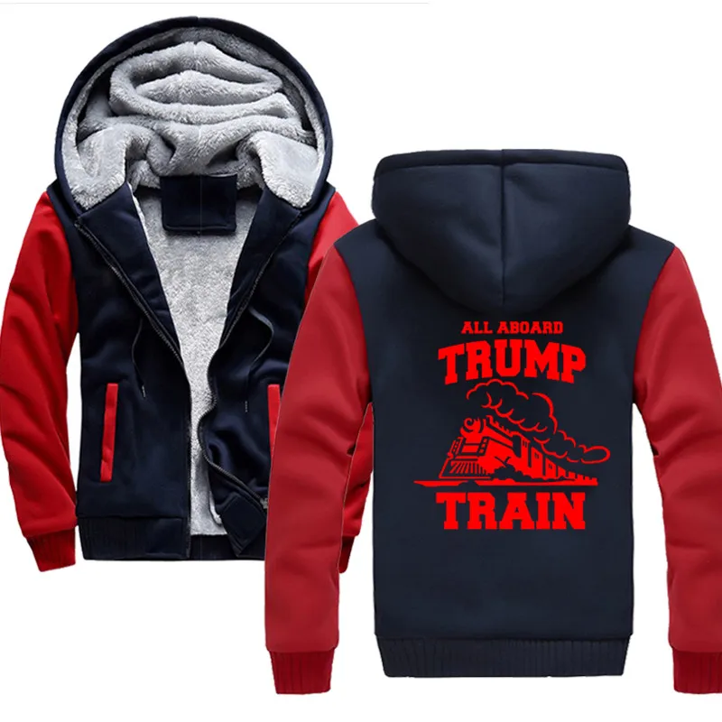 

All aboard the trump train hoodies homem Winter New Hooded Thickening Moletom Masculino Plus Size Men Sudaderas Hombre