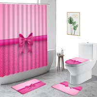 3d girly pink bathroom set leopard print zebra print fashion art design waterproof shower curtains and carpet toilet cover decor