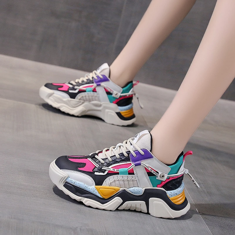 

Женские кроссовки на массивной платформе, весенние дышащие, повседневные, белые, большие размеры 2021, Size35-40