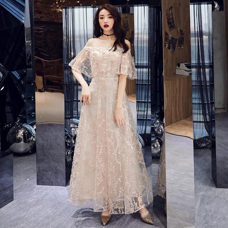 Женское вечернее платье с вырезом лодочкой темно-синее в восточном стиле Ципао