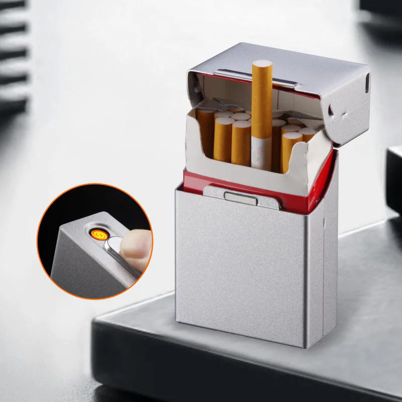Металлический чехол для сигарет с зажигалками USB зарядкой 20 шт. защитой от