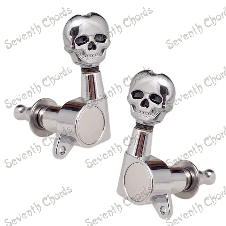 A Set Chrome Sealed-gear Skull Acoustic Electric Guitar Tuning Pegs Machine Head - 3R3L & 6R & 6L & 2L4R & 4L2R For choose