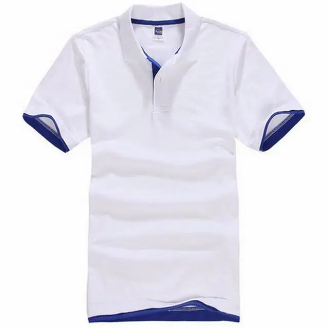 De talla grande XS-3XL nueva camisa de Polo de los hombres de algodn de manga corta Camiseta marcas camisetas Mens camisa Polo - Цвет: White  blue