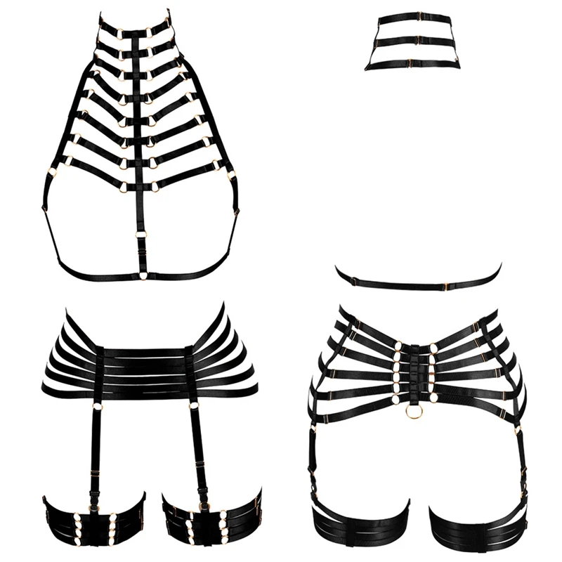

Harness Fashion Body Belt Set Women Thigh Garter Stocking Belts Ajustable Waist Gothic Style Sexy Chest Bondage Cage Bra Fetish