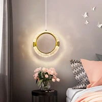 luxury bedside ironcrystal pendant lamp warm and romantic bedroom lights golden cycle creative long line living room led lights