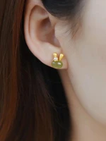 gorgeous green bunny jewelry stud earrings for women noble wedding party earring fine birthday gift lady fashion jewelry