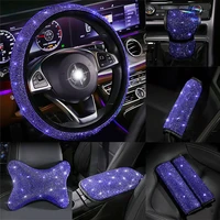 crystal blue diamond auto car steering wheel covers handbrake gear cover seat belt shoulder headrest pad car interior accessorie