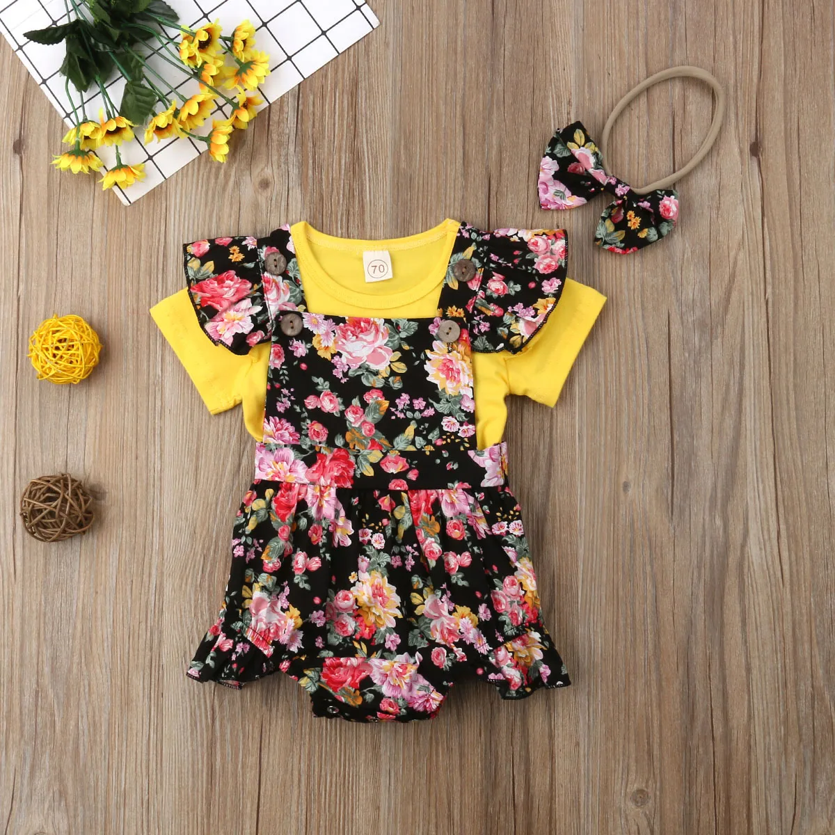 Топ с короткими рукавами и рюшами для маленьких девочек рубашка комбинезон на